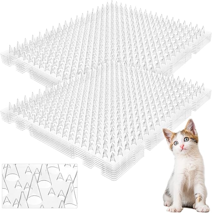 Scat Mat for Cats 16 x 13 Inch, 12 Pack Clear Cat Deterrent Mat with Spikes and 50 Stickers, Humane Indoor Outdoor Cat Repellent for Furniture, Counters & Garden Beds