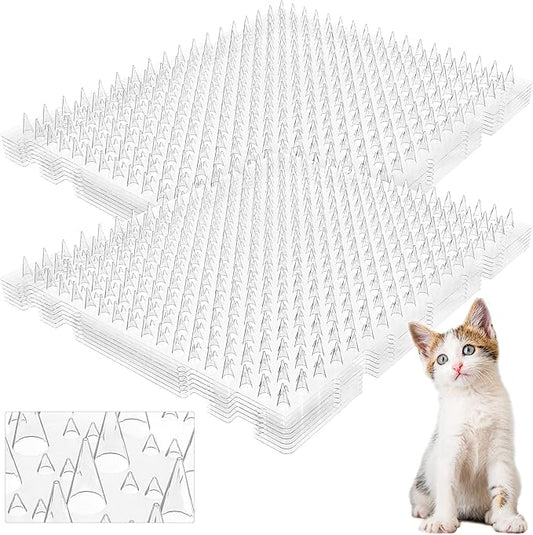 Scat Mat for Cats 16 x 13 Inch, 12 Pack Clear Cat Deterrent Mat with Spikes and 50 Stickers, Humane Indoor Outdoor Cat Repellent for Furniture, Counters & Garden Beds