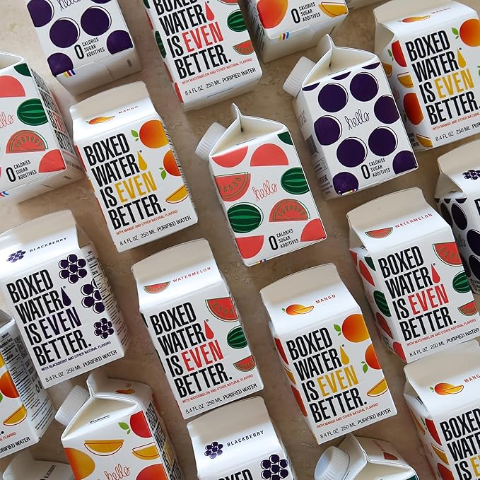 BOXED WATER IS BETTER 8.5 oz. (24 Pack) - Blackberry Flavored, BPA-Free, Refillable Cartons, Sustainable Alternative to Premium Plastic Bottled Water, Mini Water for Kids