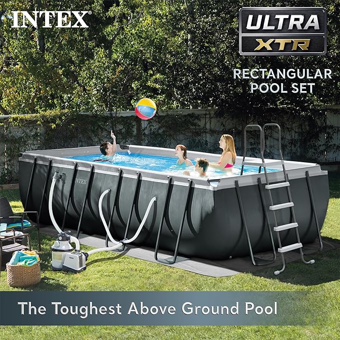 INTEX 26355EH Ultra XTR 18ft x 9ft x 52in Above Ground Swimming Pool Set with Sand Filter Pump and Solar Pool Cover