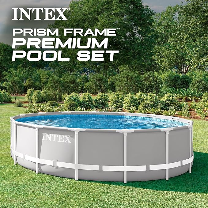Intex 26723EH Prism Frame Premium Above Ground Swimming Pool Set: 15ft x 42in – Includes 1000 GPH Cartridge Filter Pump – Removable Ladder – Pool Cover – Ground Cloth