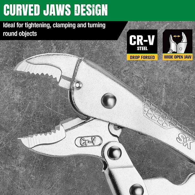 SK 7" Curved Jaw Locking Pliers, Vice Grips, Premium CR-V Steel