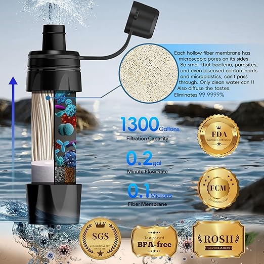 Straw Water Filter, Portable Water Filtration System Water Purifier, Personal Outdoor Emergency Survival Gear for Hiking Travel Camping Accessories Emergency Preparedness Outdoor Activities