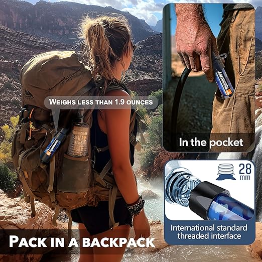 ストロー浄水器5個セット – 家族用アウトドアキャンプ＆ハイキングサバイバルギアキット、バックパッキング、旅行、緊急時持ち出しバッグ、災害対策用の超軽量携帯用浄水ストロー