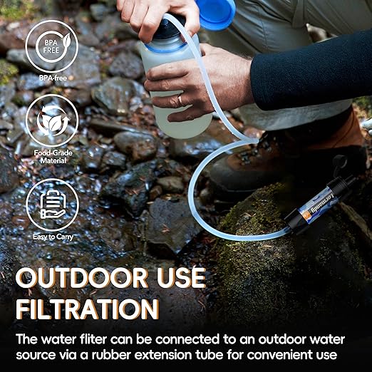 Straw Water Filter, Portable Water Filtration System Water Purifier, Personal Outdoor Emergency Survival Gear for Hiking Travel Camping Accessories Emergency Preparedness Outdoor Activities