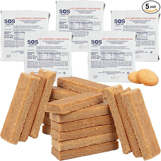 S.O.S. Rations Emergency 3600 Calorie Food Bar - 3 Day / 72 Hour Package with 5 Year Shelf Life- 5 Packs