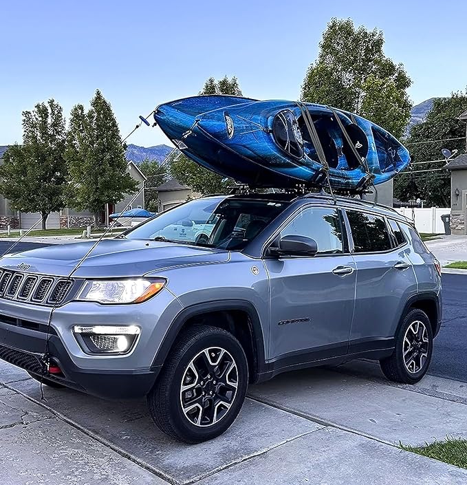 Taelakeni 2 Pairs Kayak Carrier Racks, Universal Cars Kayak Roof J Bar Rack (2 Pairs with 10ft S-Hook)