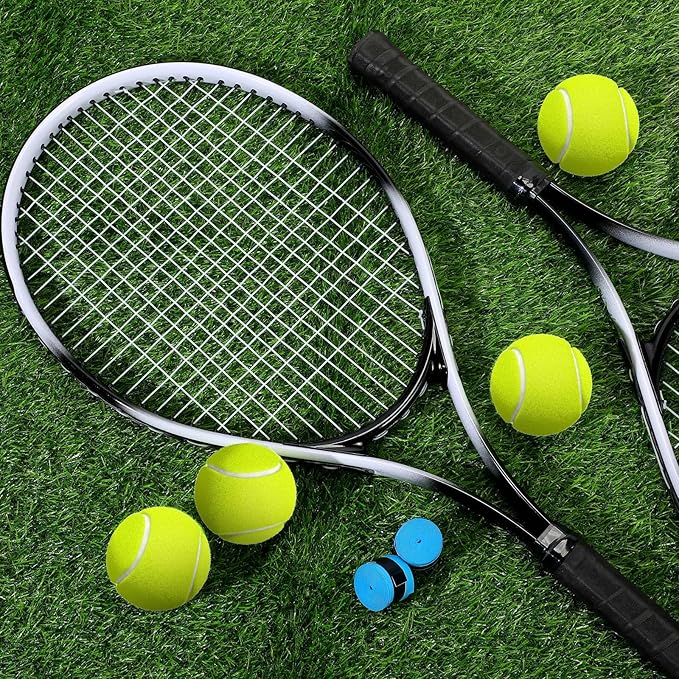 4 Pack Tennis Rackets for Adults Recreational 4 Players Pre Strung 27 Inch Tennis Racquets Lightweight Rackets Bulk with Balls Overgrips for Training