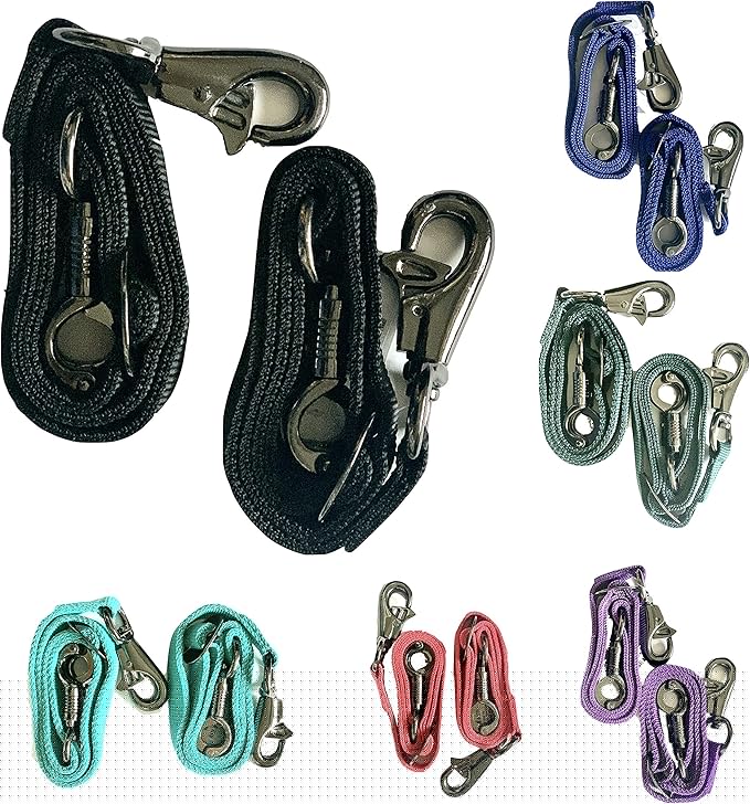 Majestic Ally Pack of 2, Double Thick Trailer Tie for Horse Haulage, with Adjustable Buckle, Panic Snap and Bull Snap – 1 Inch by 36 Inch (Black)