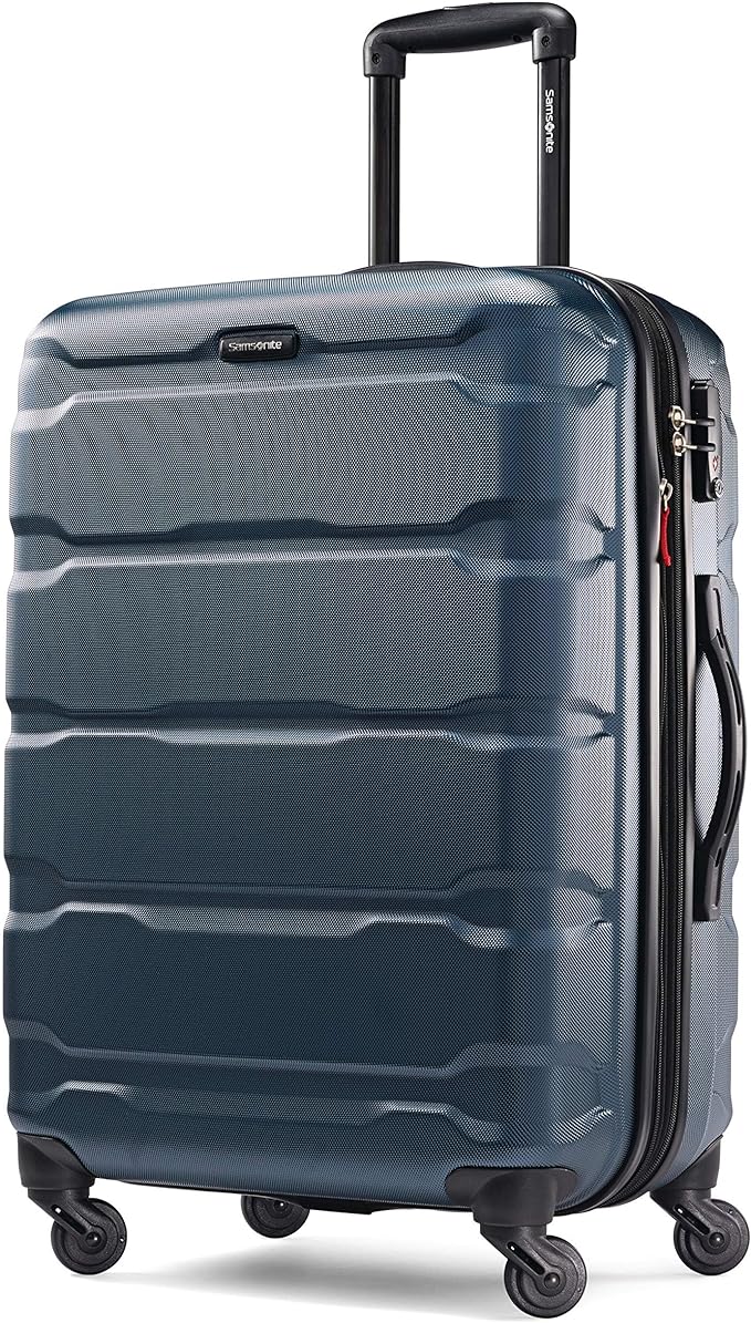 Samsonite Omni PC Hardside Expandable Luggage with Spinner Wheels, Teal, Checked-Medium 24-Inch