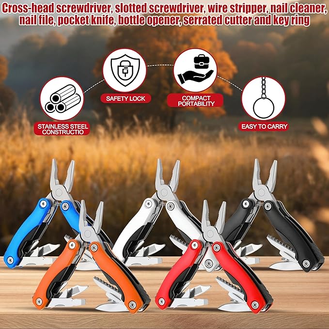 20 Pack Mini Multi Tool Bulk Birthday Gifts for Men Him Dad Boyfriend Stocking Stuffers Small Multitool Fishing Pocket Knife for Men Camping Survival Computer Bike Gadgets, 5 Colors