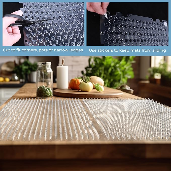 Clear Cat Scat Mat 16 x 13 Inch, 16 Pack Transparent Cat Deterrent Mats with 1 Inch Spikes & 100 Stickers, Over 23 sq.ft Humane Indoor Outdoor Pet Barrier for Sofa, Counters, Garden & Car