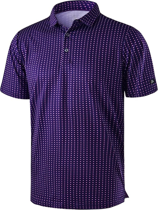 Obla Mens Golf Polo Shirts Short Sleeve Dry Fit Performance Moisture Wicking Casual Print Collared Golf Shirts for Men