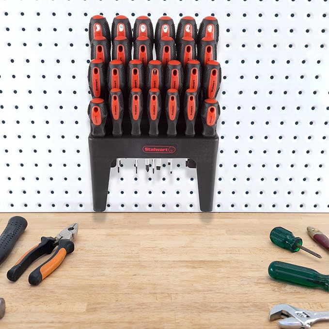 26-Piece Screwdriver Set with Wall Mount, Stand, and Magnetic Tips - Phillips, Slotted, Pz, and Star Screw Tips by Stalwart (Black)