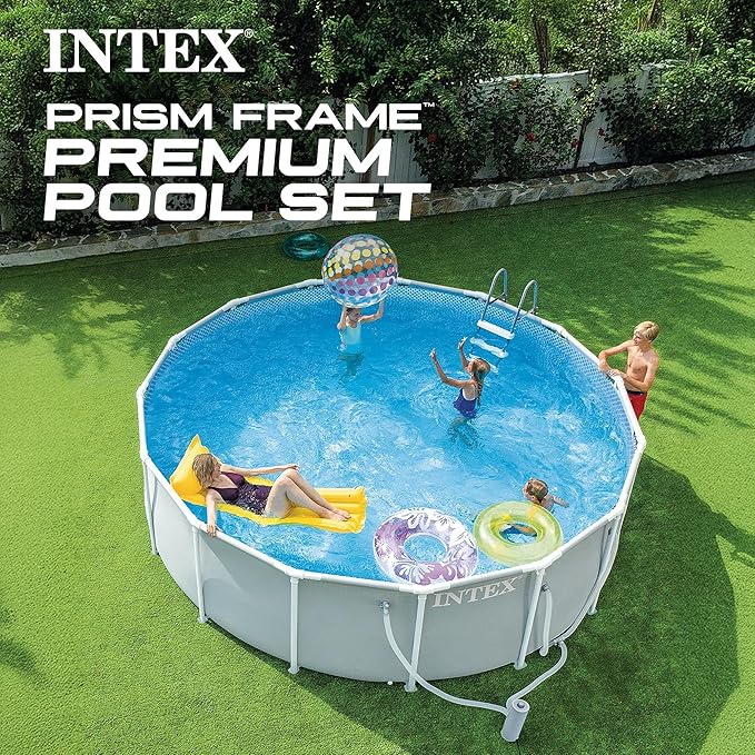 INTEX プリズムフレーム 15フィート x 48インチ 地上プールセット 円形スチールフレームプール 1000 GPH カートリッジフィルターポンプ はしご カバー グランドクロス付属