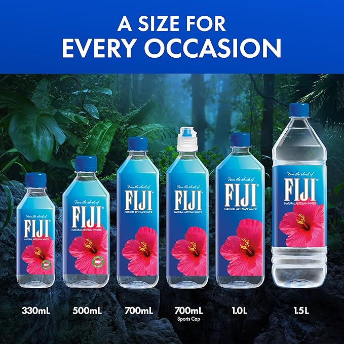 FIJI Natural Artesian Bottled Water 500 mL / 16.9 Fl Ounce (Pack of 6) - 100% Recycled Plastic