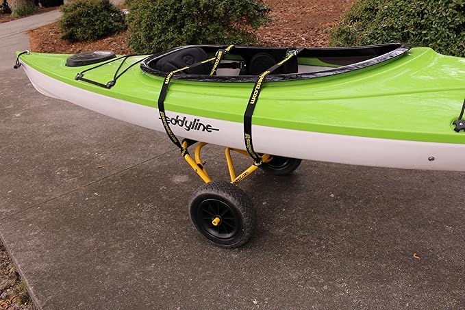 Suspenz Kayak Canoe Transport Trailer, DLX Kayak Cart, Trolley with Airless Wheels and Straps, Weight Capacity 150 lbs, Yellow (22-0044)