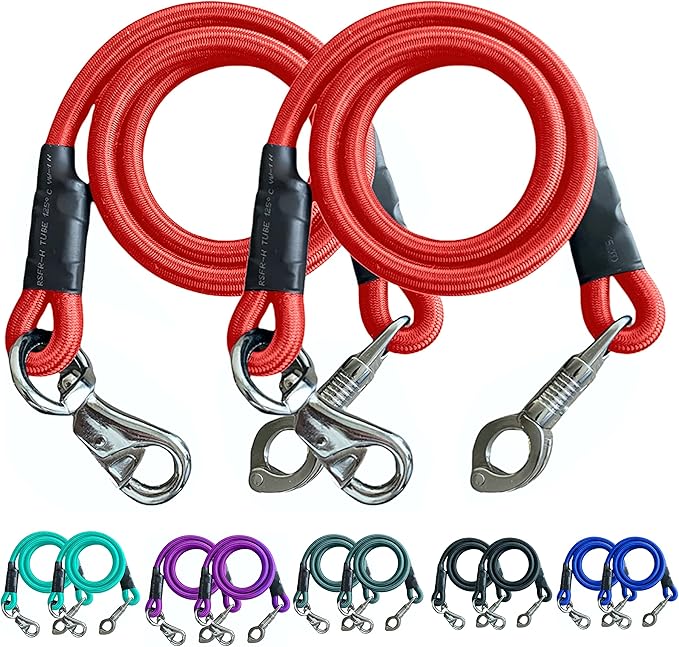 Majestic Ally Pack of 2, Bungee Trailer Tie for Horse Haulage with Panic Snap and Bull Snap - 36 Inch (Red)