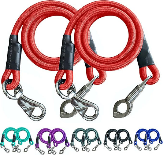 Majestic Ally Pack of 2, Bungee Trailer Tie for Horse Haulage with Panic Snap and Bull Snap - 36 Inch (Red)