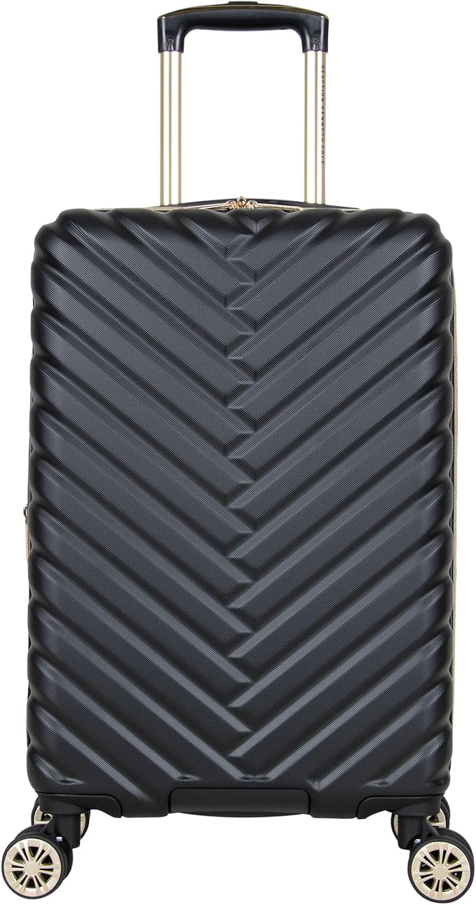 Kenneth Cole REACTION マディソン スクエア 軽量 ハードサイド シェブロン 拡張可能 スピナー ラゲージ、ブラック、2点セット（20インチ機内持ち込み用 + バックパック）