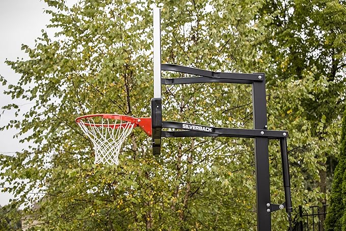 Silverback Height Adjustable In-Ground Basketball Hoop with Tempered Glass Backboard, Pro-Style Breakaway Rim & Backboard Pad