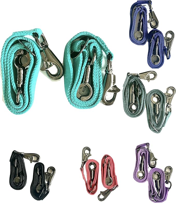 Majestic Ally Pack of 2, Double Thick Trailer Tie for Horse Haulage with Adjustable Buckle, Panic Snap and Bull Snap – 1 Inch by 36 Inch (Turquoise)