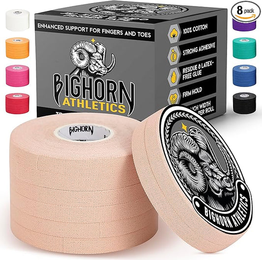 Bighorn Athletics Jiu Jitsu Finger Tape | Residue-Free Athletic Finger Tape for Sports & Injuries: Rock Climbing, Volleyball, Football, Basketball, Hands & Toes | 0.3-Inch x 45-feet, 8-Rolls, Nude