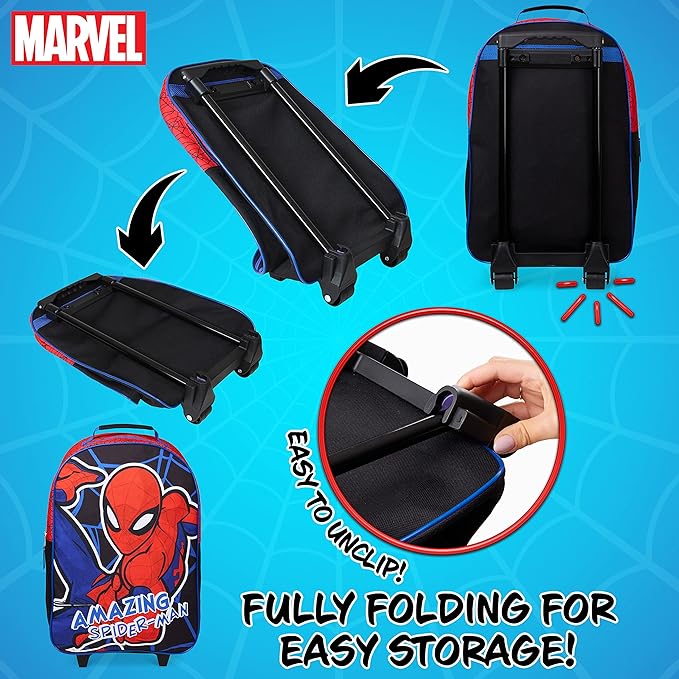 Marvel Avengers Spiderman Kids Suitcase Foldable Carry On Luggage with Wheels Lightweight Travel Trolley Bag for Vacations Trips Gifts for Boys (Multicolor Spiderman)