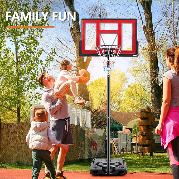 Sweetcrispy Portable Basketball Hoop Outdoor 6.1-10FT Adjustable Height, 44 Inch Shatterproof Backboard/Shock Absorbent Rim, Fillable Base, 2 Wheels for Backyard/Driveway