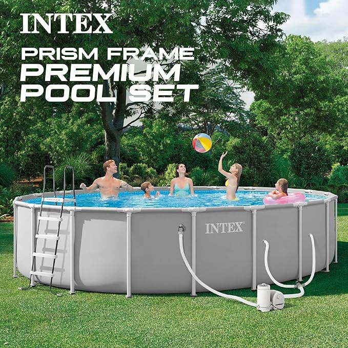 INTEX Prism Frame 20 ft x 52 in Above Ground Pool Set, Round Swimming Pool with Steel Frame, 1500 GPH Cartridge Filter Pump, Ladder, Cover, & Ground Cloth