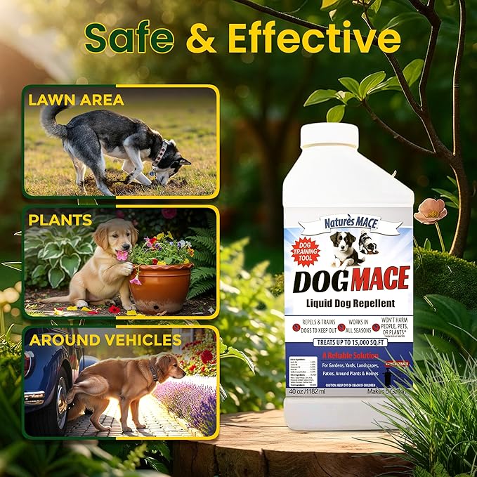 Nature’s MACE Dog Mace, Dog Repellent for Yard, Potty Training Tool, Indoor & Outdoor, Marking and Digging Spray, Pee Deterrent, Safe Around Kids, Pets, Plants, 40oz Concentrate, Treats 15,000 Sq Ft