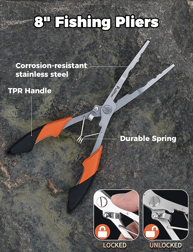 Fish Gripper 9.2",Muti-Function Line Cutter Fishing Pliers, Saltwater Fishing Tool Kit,Fishing Gear with Fishing Lanyard