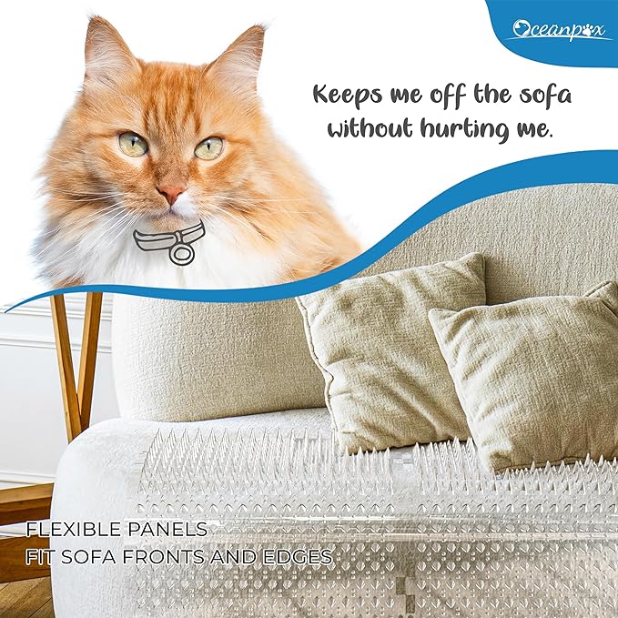 Clear Cat Scat Mat 16 x 13 Inch, 16 Pack Transparent Cat Deterrent Mats with 1 Inch Spikes & 100 Stickers, Over 23 sq.ft Humane Indoor Outdoor Pet Barrier for Sofa, Counters, Garden & Car