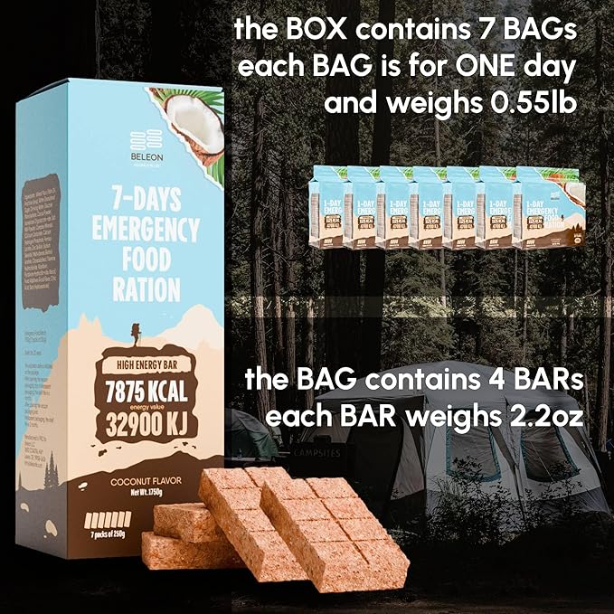 Emergency Food Supply - Coconut Survival Ration - 20 Years Shelf Life - 7 Days