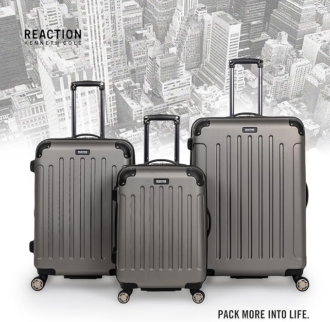 Kenneth Cole REACTION Renegade Luggage Expandable 8-Wheel Spinner Lightweight Hardside Suitcase, Silver, 24-Inch Checked