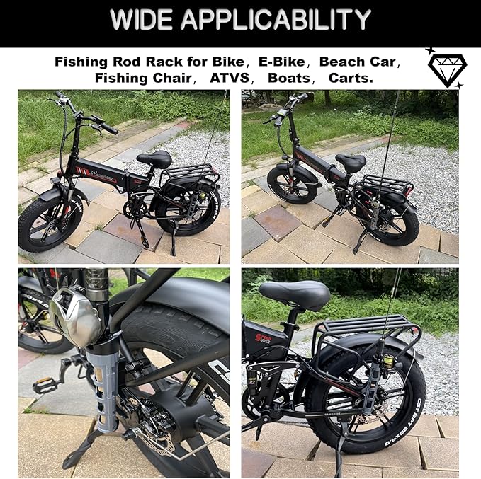 Bike Fishing Rod Holder, Fishing Rod Holder for Bike , E-Bike Fishing Rod Holder, Easy to Install for Bicycles, E-Bikes, Motorcycles, Boats and ATVS, Gray