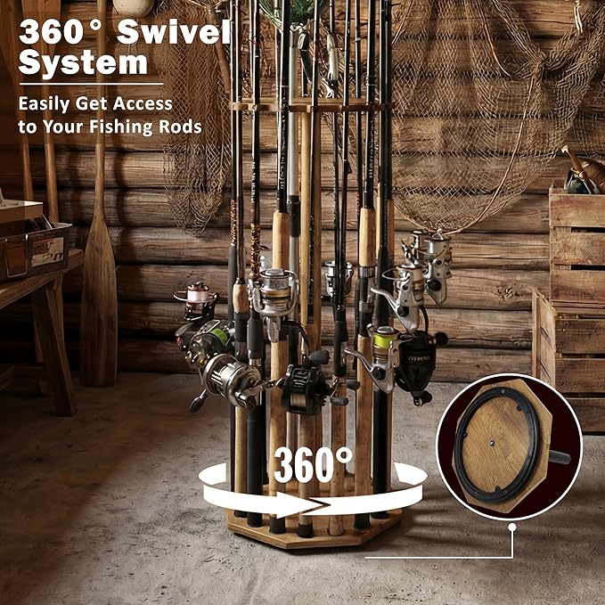 Rush Creek Creations | Rod Holder for 16 Fishing Poles, Garage Organization and Storage, for Reels, Gear, Accessories, Tackle Box