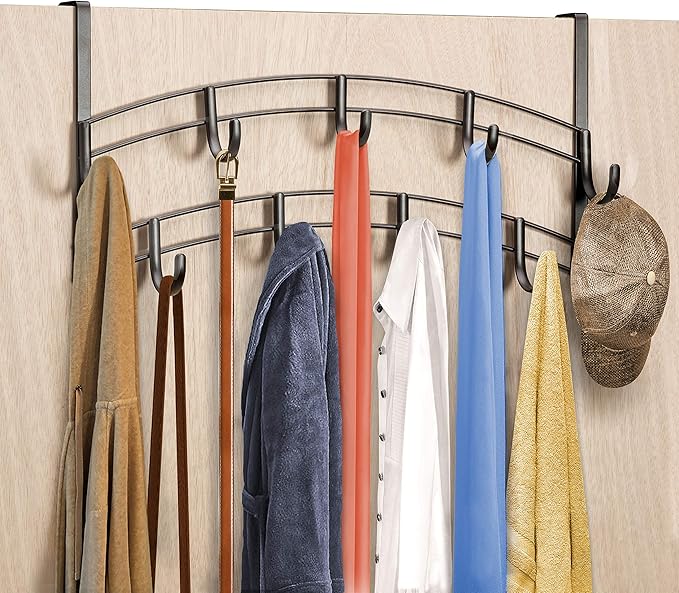 LYNK Professional® Home™ Over The Door Hooks - 9 Hook Over The Door Hanger - Over Door Coat Rack - Hanging Towels or Clothes - Bathroom, Bedroom or Laundry Room - Lifetime Ltd. Warranty – Bronze
