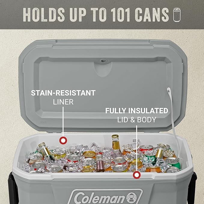 Coleman Classic Series Insulated Portable Rolling Cooler with Wheels, Leak-Resistant Outdoor Hard Cooler Keeps Ice up to 5 Days, 62-Quart