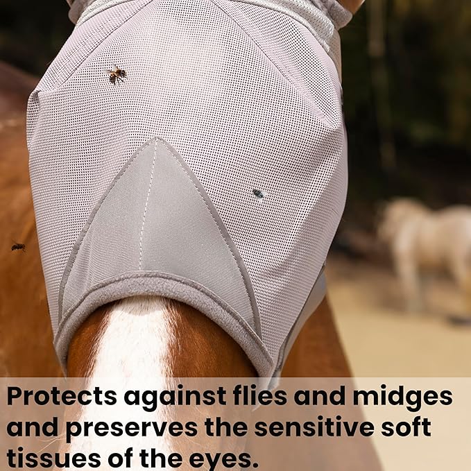 Raelitego Horse Fly Mask, Adjustable Fly Masks for Horses Without Ears, UV Protection from Insect Pests Comfort Mesh Without Nose Average Size Horses Accessories (XL)