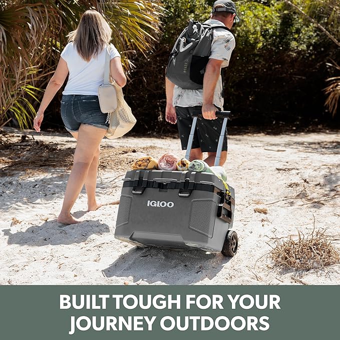 Igloo Trailmate 52Qt ホイールクーラー、断熱ハードシェルアイスチェスト、モダンブルー
