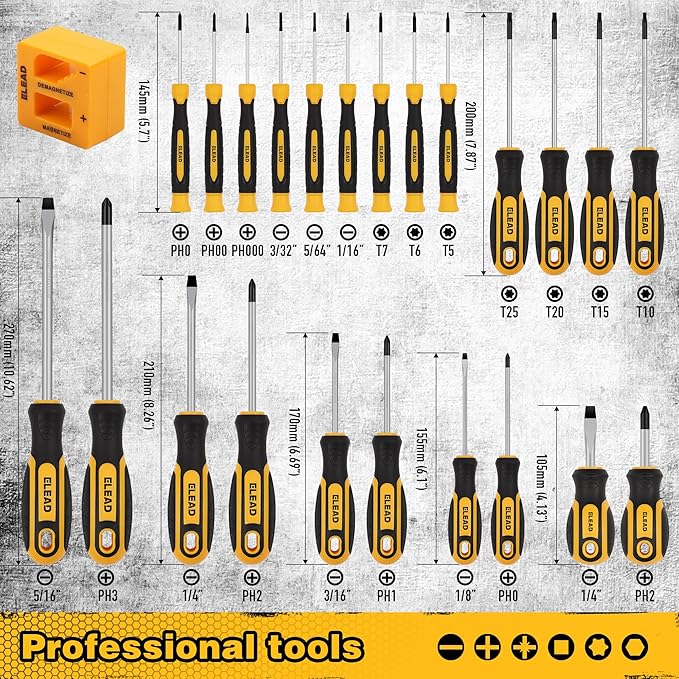 Magnetic Screwdriver Set with Case: 86-Piece Slotted Phillips, Hex, Torx, Precision, Nut Drivers, Driver Bits and Magnetizer, Ergonomic Handle, Ideal for Mechanics and Professionals