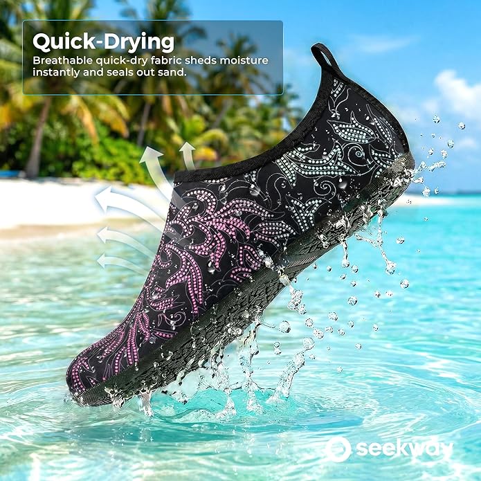 SEEKWAY Water Shoes Women Men Adult Quick-Dry Aqua Socks Barefoot Non Slip for Beach Swim River Pool Lake surf Black SK002(U)