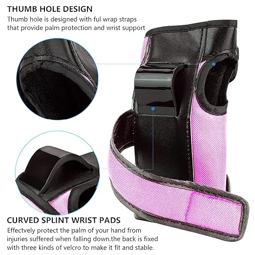 Adult/Child Knee Pads Elbow Pads Wrist Guards 3 in 1 Protective Gear Set for Skateboarding Inline Roller Biking Roller Skating Cycling Outdoor Sports Pink L