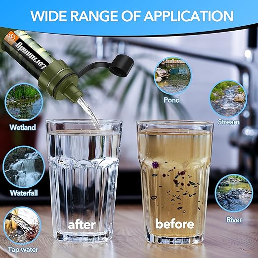 携帯浄水器ストロー - 個人用浄水器、キャンプ用浄水システム、ストロー浄水器 - ハイキング、キャンプ、旅行用アウトドア緊急サバイバル用品（2個セット）