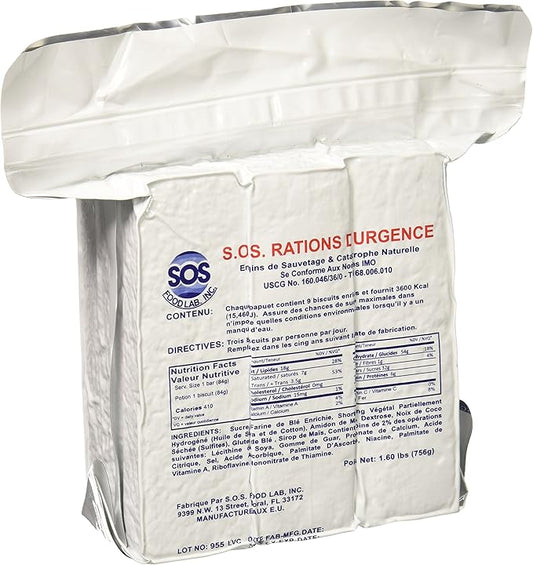 S.O.S. Rations Emergency 3600 Calorie Food Bar - 3 Day / 72 Hour Package with 5 Year Shelf Life Net wt. 1.60lbs (756g)
