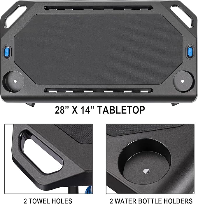 CXWXC Indoor Cycling Desk - Adjustable Height Bike Deak Laptop Stand Non-Slip Surface - Portable Bike Trainer Fitness Desk with Lockable Wheels