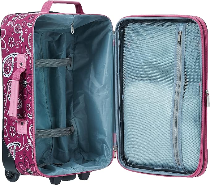 Rockland Fashion ソフトサイドアップライト荷物セット、拡張可能、車輪付き、伸縮式ハンドル、ピンクバンダナ、2ピース (14/19)