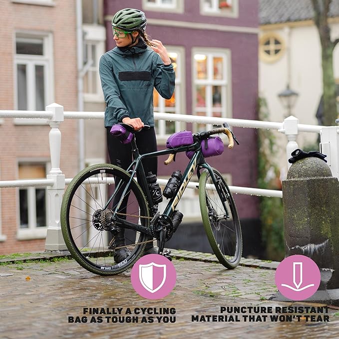 Lumiere & Co. Bike Handlebar Bag - Durable, Multiple Size and Color Options - Dual Elastic Straps, Clips & Hook-and-Loop for Customizable Fit (Purple, Large)