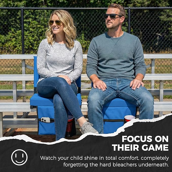 SPORT BEATS Stadium Seats with Back Support Bleacher Chairs with Back and Cushion Thick Padded Bleacher Seats Includes Shoulder Strap Blue 2pcs Standard